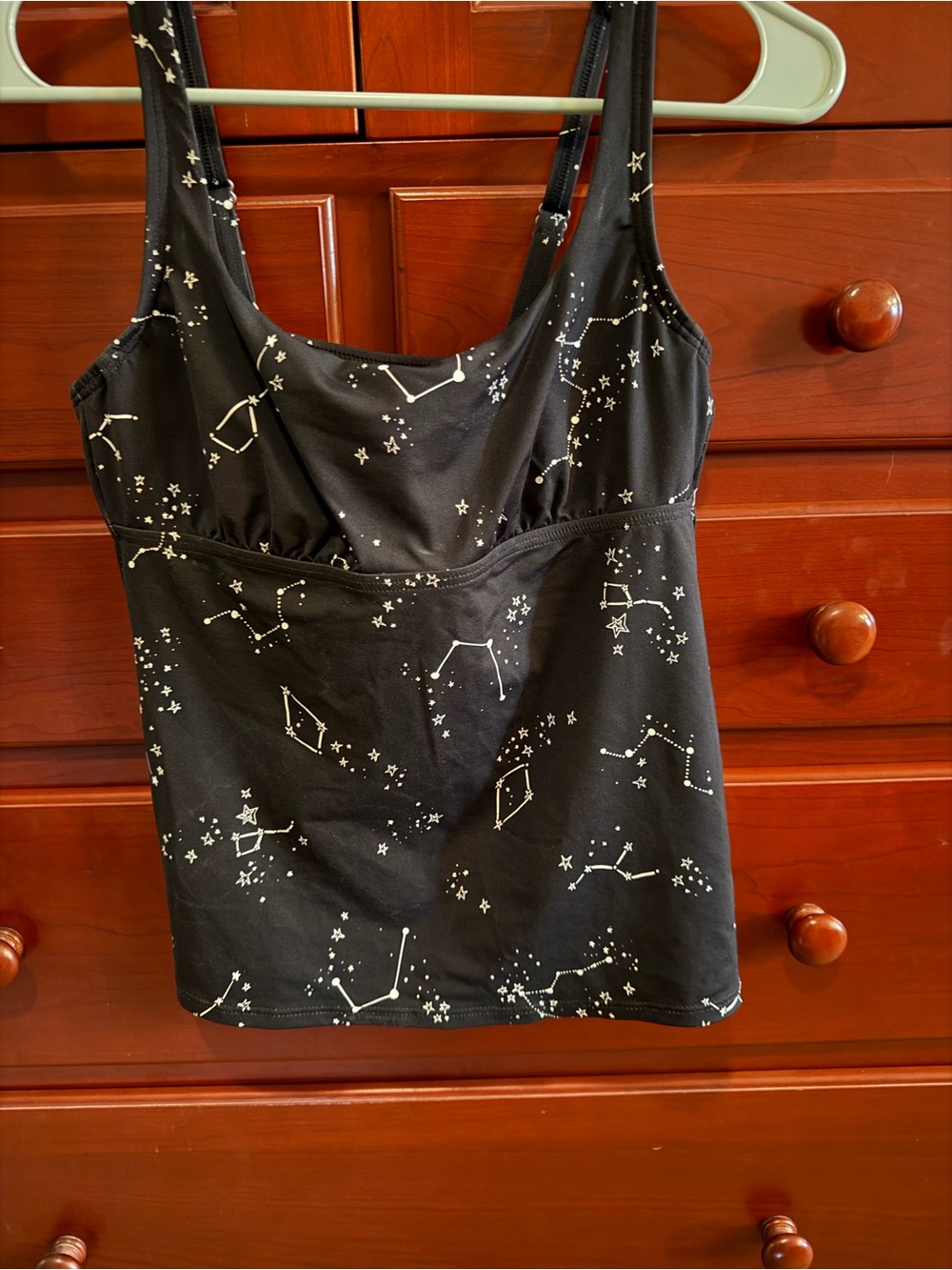 Lands End Women’s Black Constellation Print Tankini Top sz 4